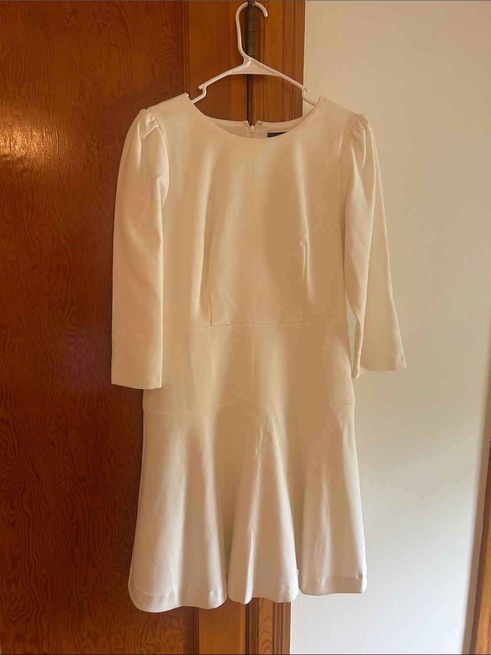 Ann Taylor Cream Long-Sleeve Fit-and-Flare Dress